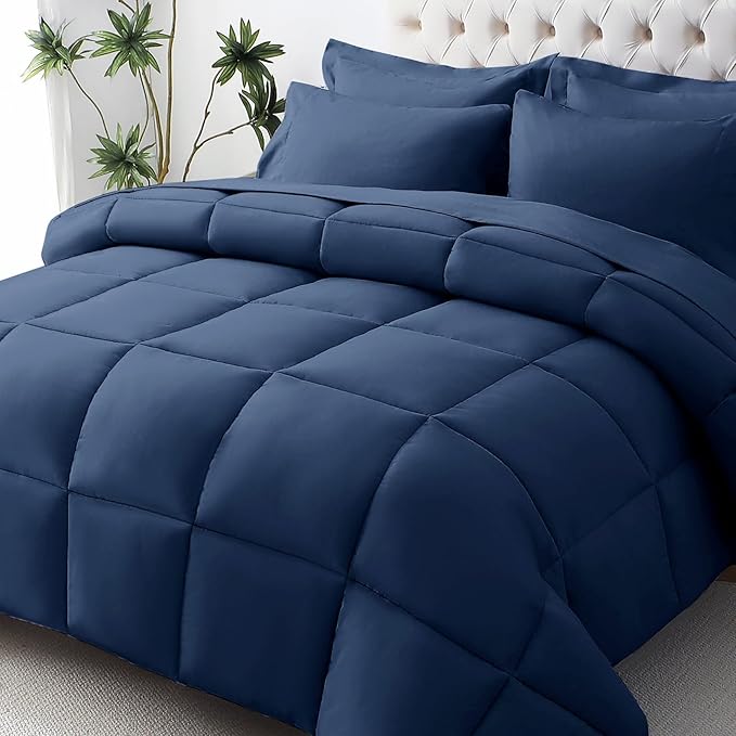 JOLLYVOGUE Full Comforter Set Ultra-Soft Bed in a Bag Full Size 7 Pieces Oeko-TEX Certified Bedding Set with Down Alternative Comforter Sheets Pillowcases &amp Shams Navy