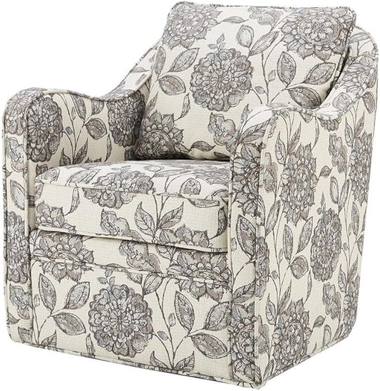 Floral Swivel Accent Chair Oversized Wide Armchair with Upholstered Seat Solid Wood Frame 360° Rotation for a Living Room