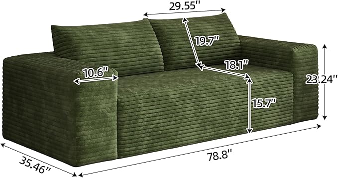 Eafurn Memory Foam Boneless Loveseat Sofa Couch 3-Seater Upholstered Sofa with Corduroy Fabric and Wider Armrest No Assembly Sofa for Living Room Bedroom &amp Apartment | Sturdiness Breathable ma