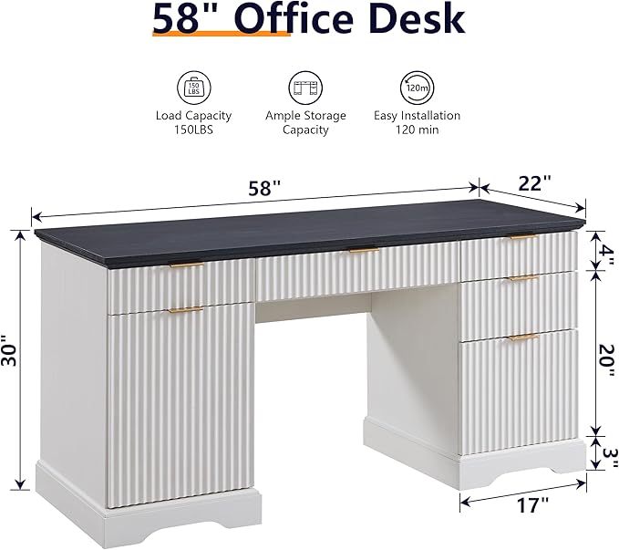 JXQTLINGMU Modern Executive Desk with Storage Wood Home Office Desk with 5 Drawers &amp 1 Cabinet Fluted Computer Writing Desk for Study Living Room Bedroom