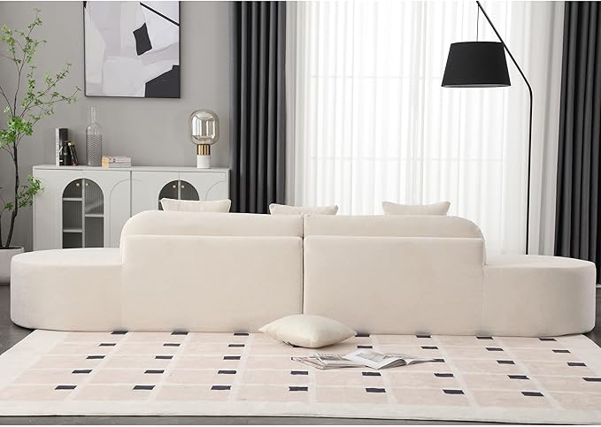 130.5 Oversized Curved Boneless Couch Modern Terrycloth Fabric Cloud Sectional Sofa Compression Sofas with 3 Pillows for Living Room Office No Assembly Required Beige