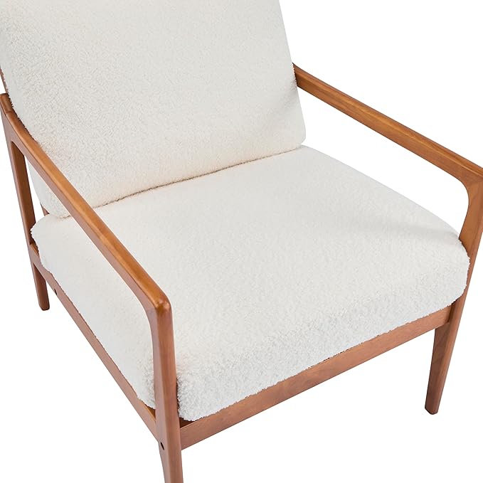 Christopher Knight Home Nadine Wooden Club Chair Upholstered Accent Chair Cushions Support Armchair Comfy Lounge Single Reading Sofa Solid Wood Frame Armchair for Living Room Home Ivory+Teak