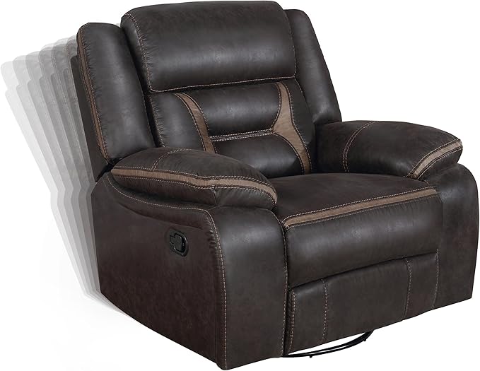 Coaster Home Furnishings - Greer - Leatherette Upholstered Swivel Glider Recliner Chair with Pocket Coil Cushions Padded Armrests Contrasting Stitching - Living Room - 41-Inch - Brown - 651356