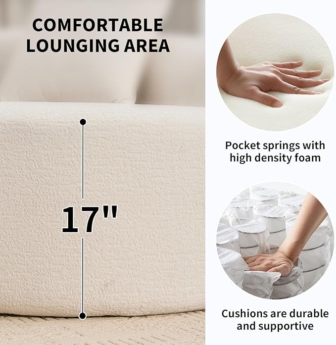 KEIKI Curved Chenille Modular Sectional Couches with Pillows 4 Seater Oversized Upholstered Luxury Plush Cloud Sofa for Living Room Apartment Full Compression Sponge