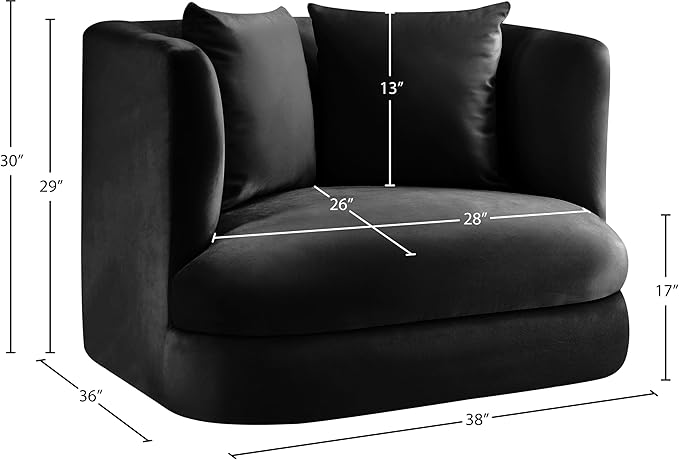 Meridian Furniture 699Black-C Alder Collection Modern | Contemporary Chair with Ultra Luxe Black Velvet 460 GSM Velvet Solid Wood Frame 38 W x 36 D x 30 H Black