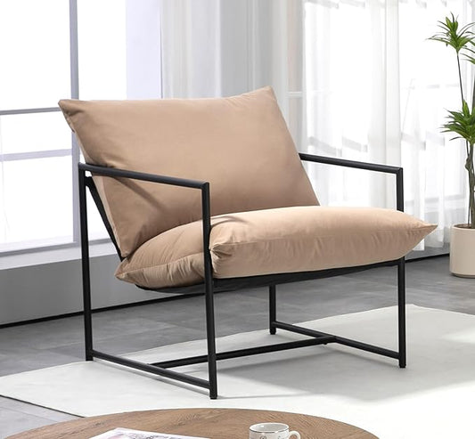 Serenity Accent Modern Velvet Arm Chair with Reclined Seat Sleek Design Durable Metal Frame Soft Upholstery and Plush Comfort for Stylish Living Room Camel