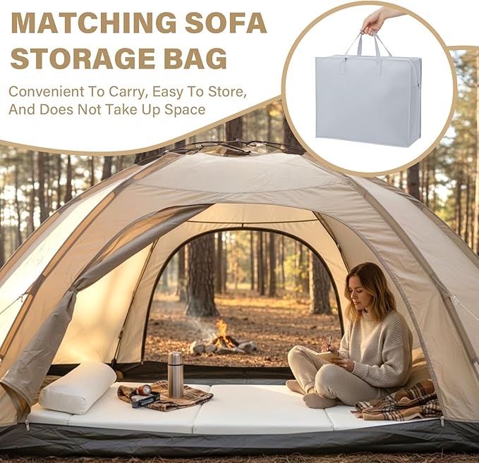 Tiita Folding Sofa Bed Chair 4-Fold Convertible Sleeper Chair with Lumbar Pillow Washable Cover &amp Side Pocket Floor Couch Bed with Raised Seat Single Size for Small Spaces Beige