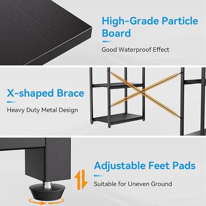 Computer Desk with Storage Shelves 63 Inch Office Desk with Monitor Stand Gaming Desk with CPU Stand for Study Writing PC Work Gaming Black