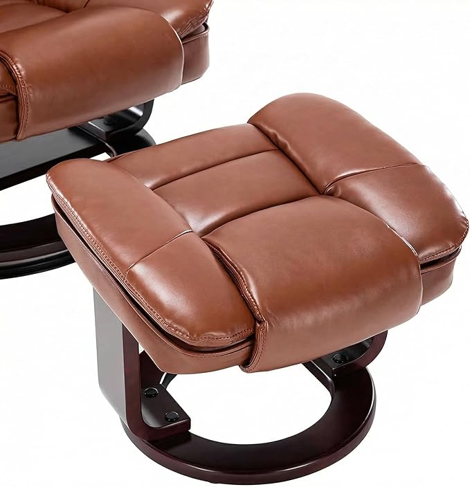 Argus Swivel Recliner with Ottoman PU Leather &amp Wood Base Reclining Chair with Footrest Ultra-Plush Double Foam for Living Room Bedroom and Office Set of 1