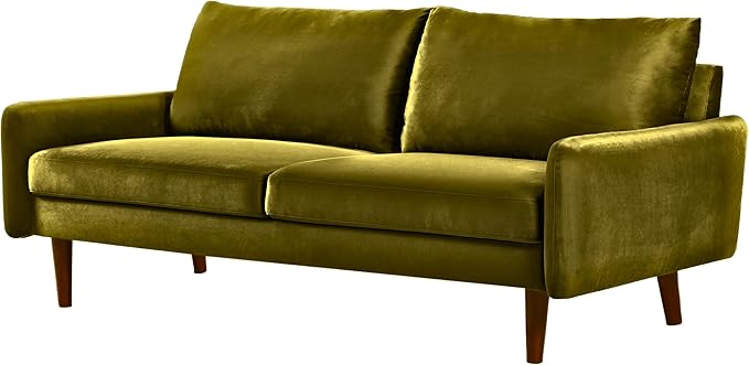 Kent Velvet Sofa for Modern Living Rooms and Compact Spaces Comfy 3 Seater Couch Studio Apartment Furniture with Sleek Design Olive Green