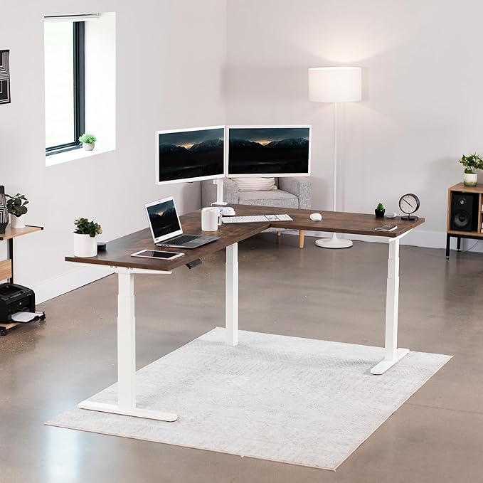 VIVO Electric Triple Motor Height Adjustable 3 Leg Corner Desk Frame up to 300lbs Sit Stand Ergonomic L Shaped Frame Only White DESK-V130EW
