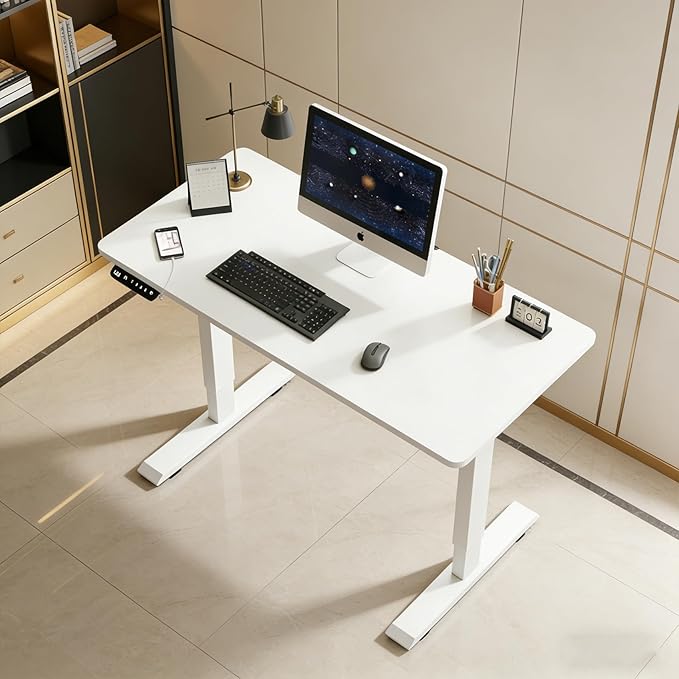 Electric Standing Desk 55 x 24 Inch Height Adjustable Desk Sit Stand Desk with Type-C Charging and Memory Preset Computer Desk for Home Office (White)
