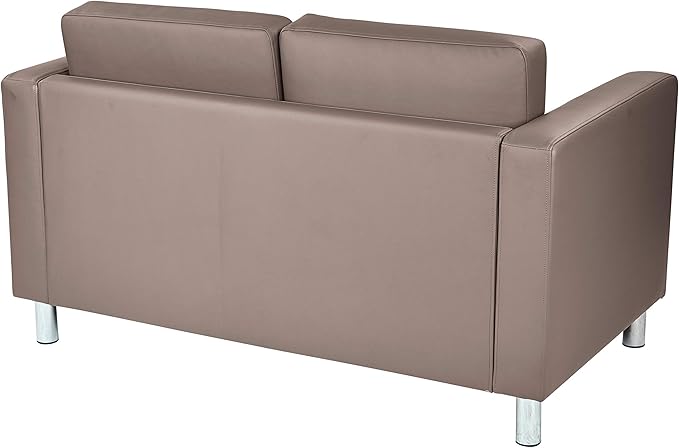 Office Star Pacific Loveseat with Padded Box Spring Seats and Silver Finish Legs Dillon Stratus Faux Leather