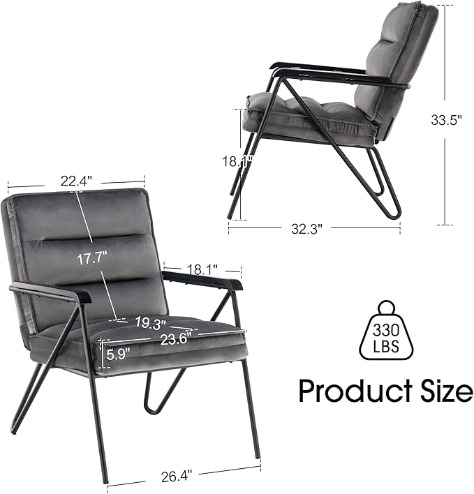 MCombo Modern Accent Chair Velvet Club Chair Upholstered Armchair for Small Space Living Room &amp Office Reception Fabric 4747 4750 (Chair Dark Grey)