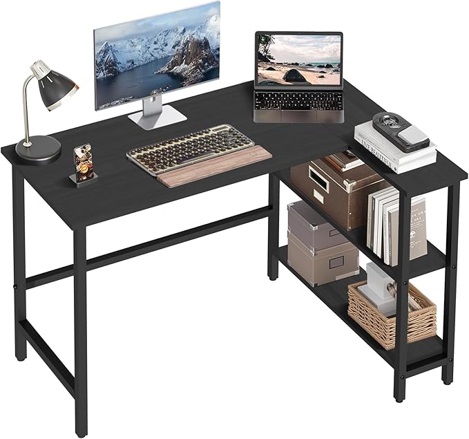 39Inch L Shaped Desk Computer Desk with Reversible Storage Shelves Corner Desk Gaming Desk Home Office Desk Study Desk Writing Table for Home Office Small Space (39 Inch)