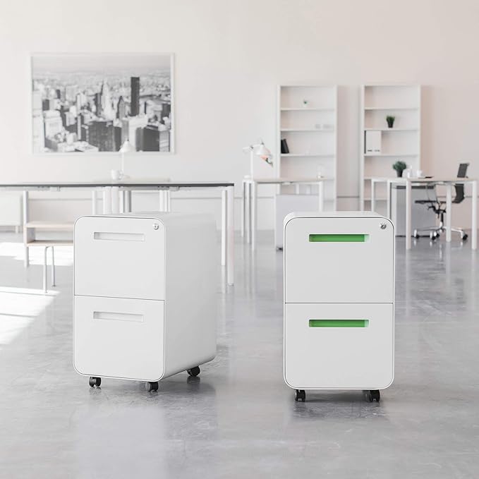 Laura Davidson Furniture Stockpile 2 Drawer Mobile File Cabinet with Lock - Under Desk Metal Filing Cabinet Legal/Letter File Folders Wheels and Stationary Feet Pre-Assembled Sage Green