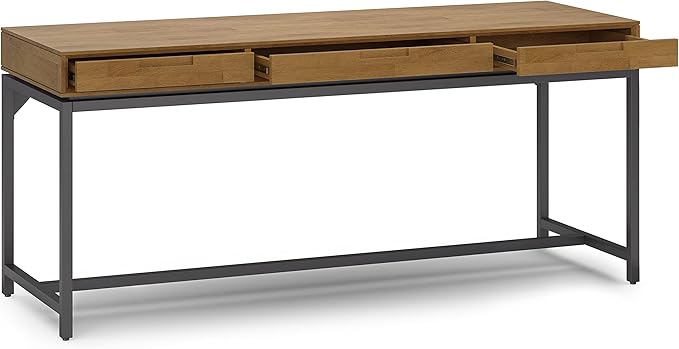 SIMPLIHOME Banting Desk - 72 Inch Wide Solid Wood and Metal Writing Desk in Medium Saddle Brown Modern Industrial Home Office Computer Table for Study with 2 Drawers and Flip-Down Keyboard Tray