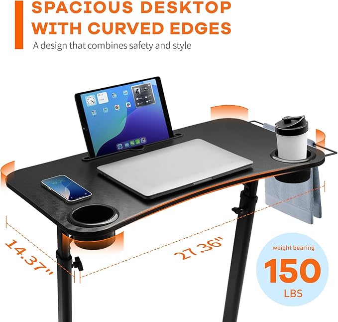 Treadmill Desk Small Standing Desk for Walking Pad 30-47 Inch Adjustable Height Walking Pad Stand for Treadmill Portable Standing Table for Bike and Home Office Work - Black