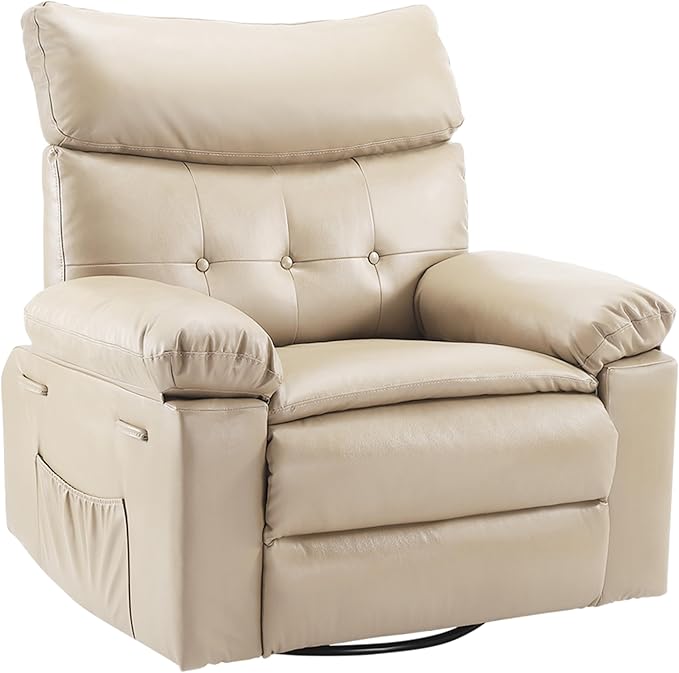 Garvee Oversized Wide Rocker Swivel Recliner Chair - PU Leather Manual Recliner for Adults Large Nursery Glider Chair Lazy Recliner with Comfort Arm and Back for Living Room Bedroom