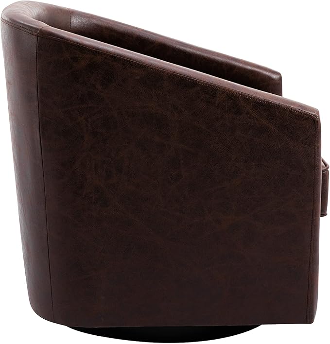 Wovenbyrd Classic Mid-Century Modern 360° Swivel Accent Chair Faux Leather Barrel Chair Dark Brown