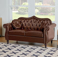 AVZEAR 60 Loveseat Sofa Chesterfield Sofa Mid-Century Modern PU Upholstered 2 Seater Sofa Deep Button Tufted Living Room Sofa with Two Throw Pillows Brown