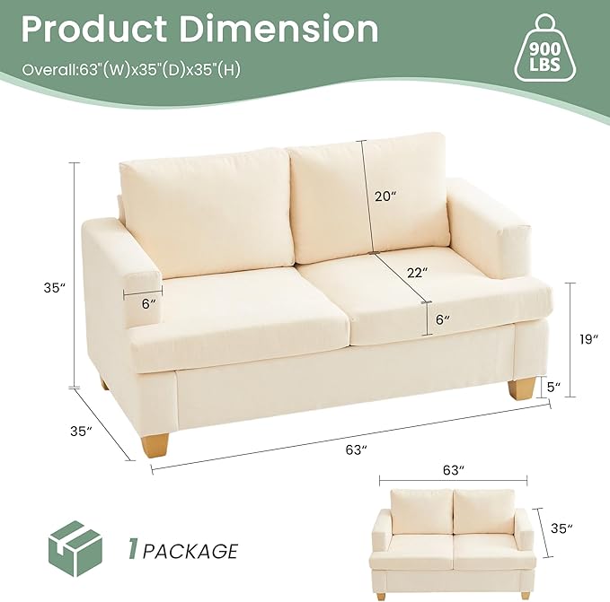 YOUDENOVA Sofa 3 Piece Set Comfy Sofa Loveseat &amp 2 3-Seater Couch with Deep Seats for Living Room Modern Sleeper Couch Beige Chenille