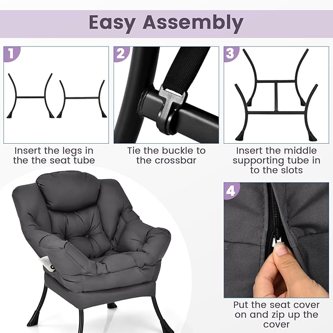 KOMFOTT Modern Accent Chair Set of 2 Soft Upholstered Lazy Sofa with Side Pocket &amp Armrests Single Sofa Armchair Leisure Sofa Chair for Living Room Bedroom Gray