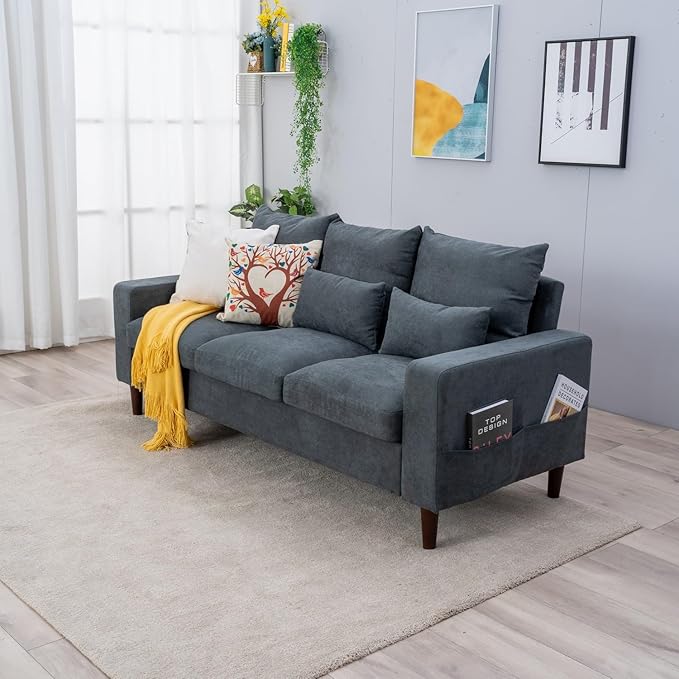 Panana Modern Sofa Couch for Living Room Sofa Couch 3 Seater in Linen Fabric Grey