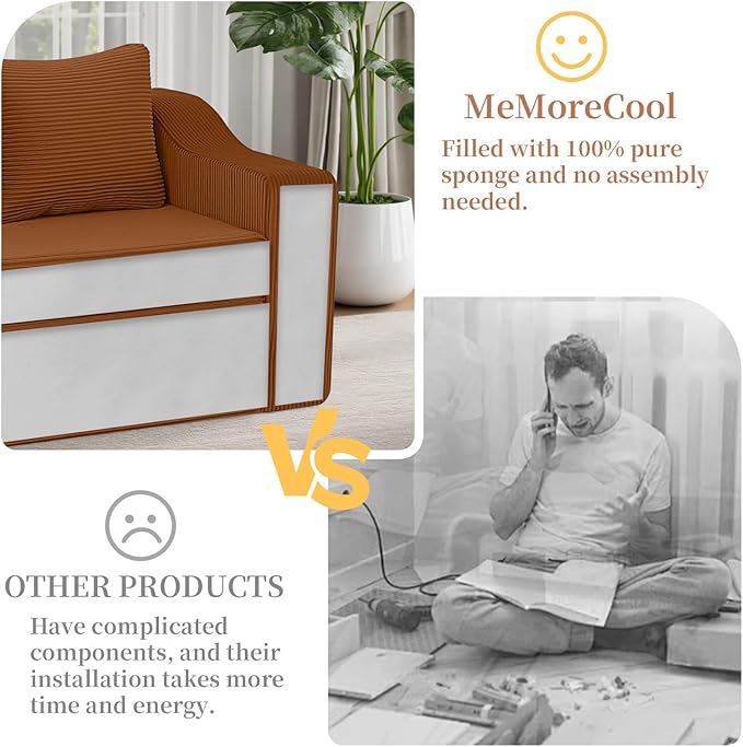 MeMoreCool Convertible Sofa Bed Pull Out Loveseat Sofa Sleeper Couch for Bedroom Living Room Lounge 2 in 1 Small Couch Bed with Pillow Foldable Love Seat Futon Corduroy Orange