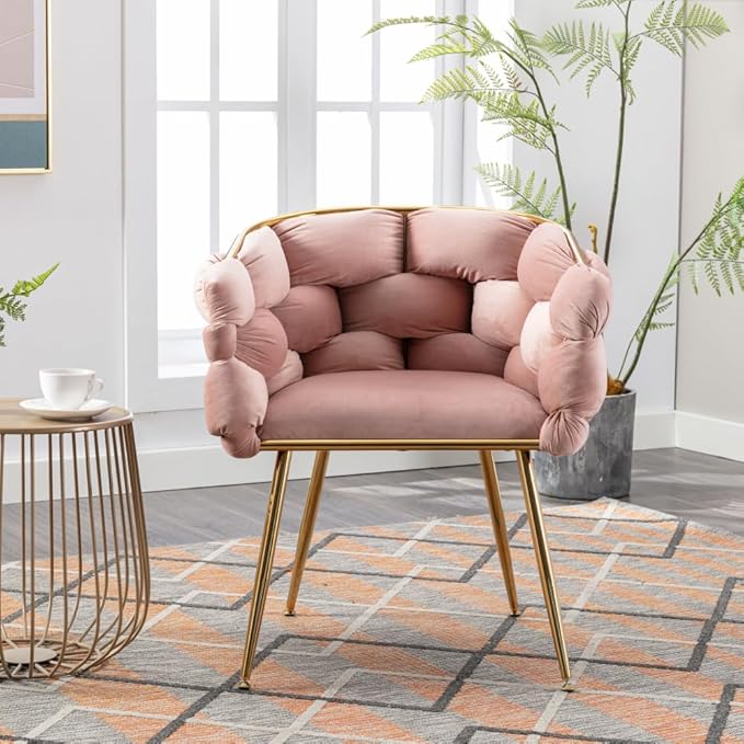 Luxury Modern Simple Leisure Velvet Single Sofa Chair Bedroom Lazy Person Household Dresser Stool Manicure Table Back Chair (Pink + Velvet-1)