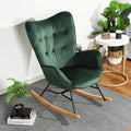Upholstered Rocking Chair Rocker for Living Room Bedroom Green - Oak Leg