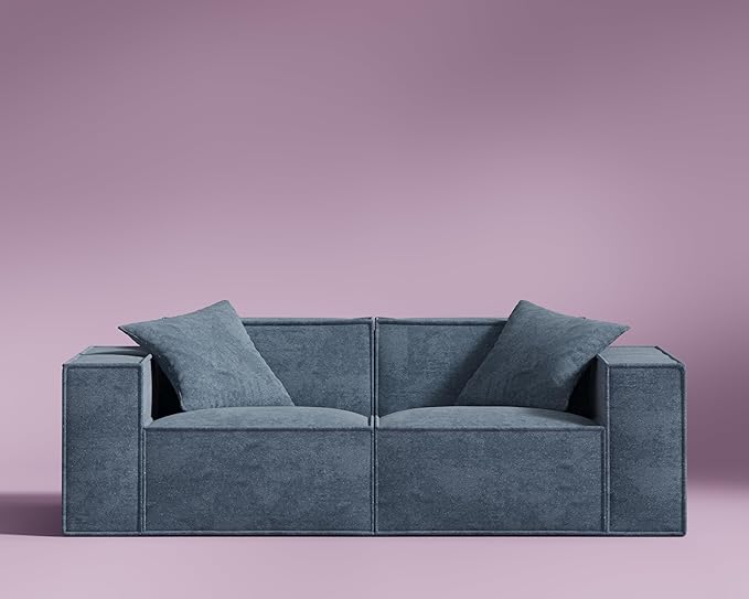 ROVE LAB Love Seat Sofa in a Box No Assembly Deep Seat and Comfy Modular Sofa Spill-Proof Fabric Modern Small Couch for Living Room Loveseats Bedroom Apartment Home Office (Hydrogen Blue)