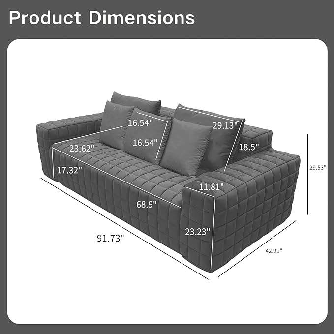 Chenille Sofa 3 Seater 91.73 Inch Modern Comfy Indoor Sofa Soft Chenille Upholstered Sofa for Living Room Home Decor
