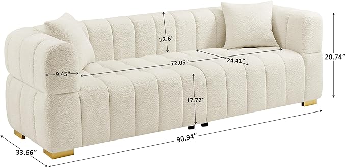 VANOMi Sofa and Chair Set Modern Deep Seat Couch &amp Boucle Sofa Chairs Oversized Upholstered Couch Sets for Living Room Bedroom Office Apartment White (2 Pieces)