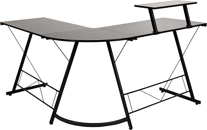 EMMA + OLIVER Home Office Desk - Black L-Shaped Computer Desk Gaming Desk Home Office Desk