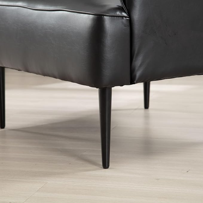 Black Accent Chair with Arms Modern PU Leather Living Room Chair with Metal Legs Upholstered Reading Chair Comfy Side Armchair for Reception Bedroom Small Spaces