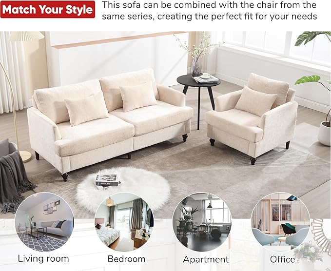 JOYBASE 70 inch Loveseat Sofa Mid-Century Modern Love Seat Couch with Wood Legs Upholstered Comfy Sofa for Living Room Apartment Office Bedroom (Beige Chenille)