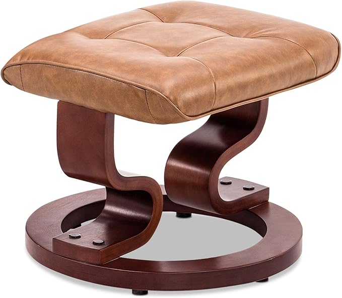 MCombo Manual Swivel Recliner with Ottoman Chair Ottoman Set for RV Small Spaces Living Room Bedroom Office 9019 4919 (Faux Leather Saddle)