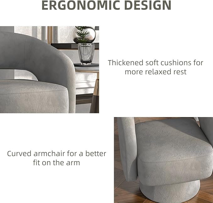 Phoenix Home Modern Swivel Accent Chair Set of 2 Velvet Barrel Chair 360 Degree Swivel Armchair for Living Room Bedroom Office Gray