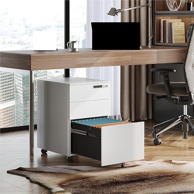 Mobile File Cabinets 3 Drawer File Cabinet W/Combination LockFully Assembled Metal Filling Except Wheels Mobile Under Cabinets(Black)