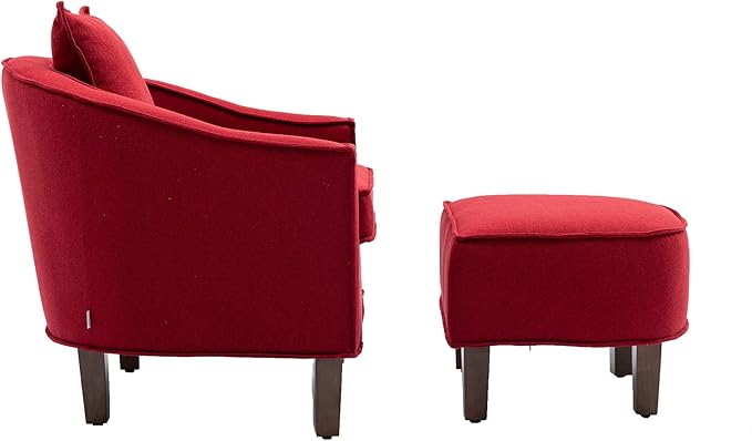 Accent Chair with Ottoman Mid Century Modern Barrel Chair Upholstered Club Tub Round Arms Chair for Living Room