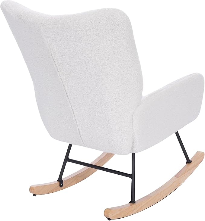 Teddy Upholstered Nursery Rocking Chair for Living Room Bedroom(White Teddy)