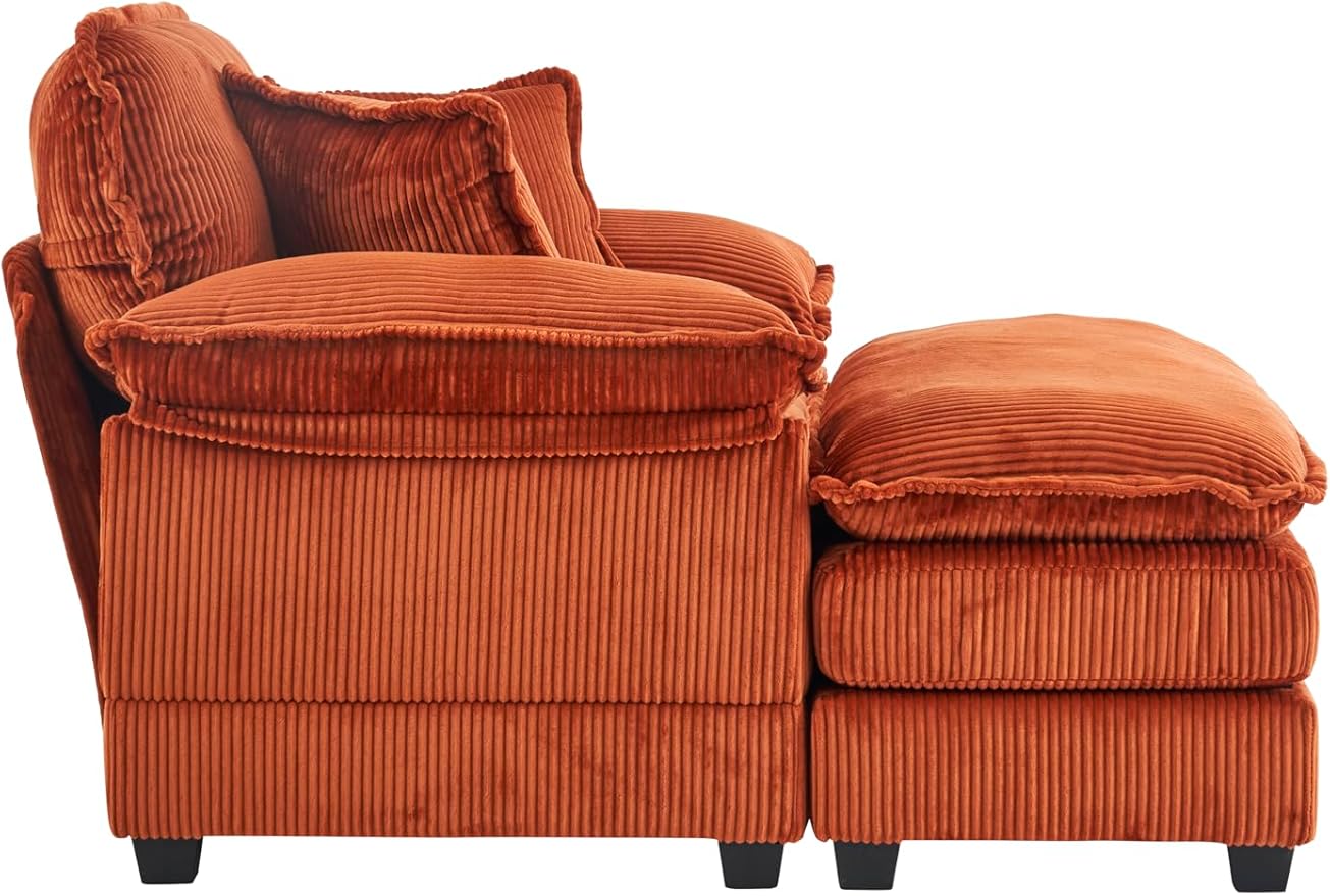 TTK Oversized Chaise Lounge Chair with Ottoman - 39.17 Wide Modern Sleeper Sofa for Living Room Bedroom &amp Office - Deep Seat Sectional Couch with Pillow Comfortable Reading ChairOrange