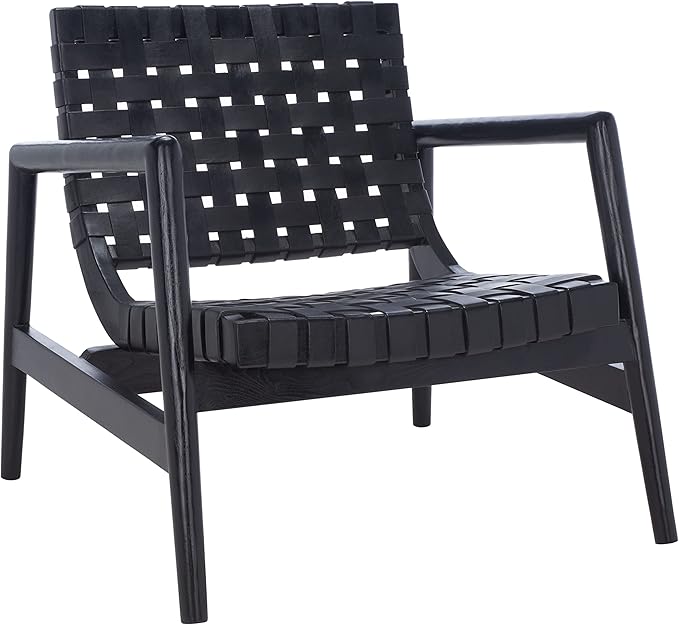 SAFAVIEH Home Collection Bellona Black Leather Woven Accent Chair (Fully Assembled)
