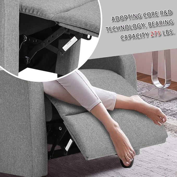 BestMassage | Recliner Chair | with 2 Point Massage Function | Textile Grey | with Lumbar Support Adjustable Push Back Footrest &amp Padded Seat | Easy Assembly | for Living Room Home Theatre