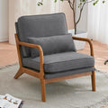 Mid Century Modern Accent Chairs Single Linen Lounge Reading Armchair with Solid Wood Frame Easy Assembly Arm Chairs for Living Room-Grey