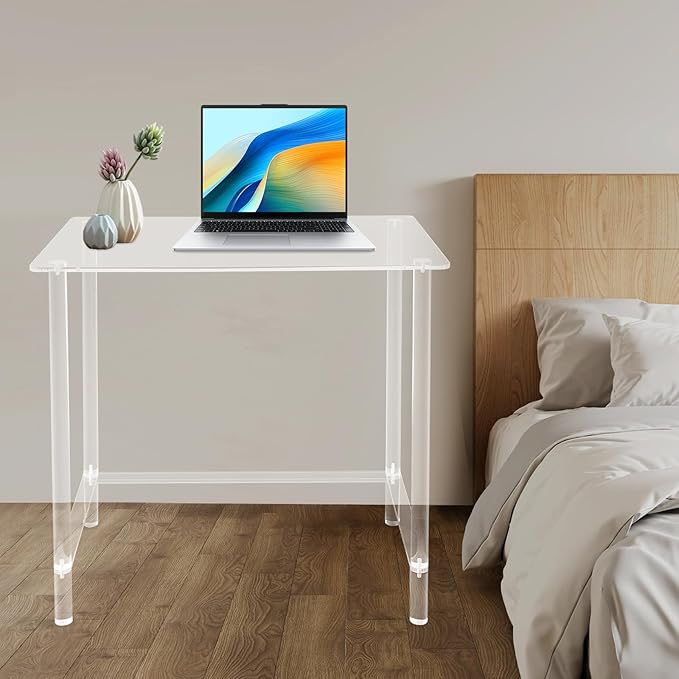 Luxury Acrylic Desk - Crystal Clear Modern Writing Table 29.53x19.69in 88lbs Heavy-Duty Computer Desk Non-Yellowing for Home Office