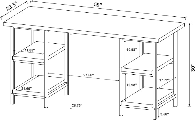 Coaster Home Furnishings – Kemper – Metal &amp Engineered Wood – 59-Inch Farmhouse Writing Desk with 4 Open Shelves and Black Metal Frame – Home Office &amp Living Room – Weathered Brown - 801551