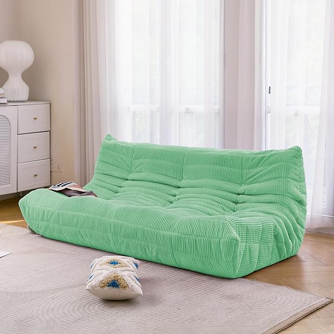 N&ampV Fireside Three Seater Sofa Mid Century Armless Twin Size Floor Sofa Soft Premium Corduroy Floor Lounge ChairAccent Chair for Living Room Bedroom(Mint)