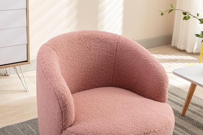 Swivel Barrel Accent Chair 360° Swivel Chair with Black Powder Coating Metal Ring Small Leisure Chair Single Sofa Chair for Living Room Hotel Bedroom Office Coffee Shop (Pink + Wool)